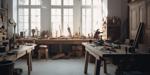 Woodworking workshop A room by the window wood worker