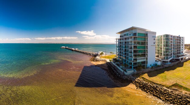 Woody Point Jetty is famous landmark on the Moreton Bay on Redcliffe peninsula Brisbane Australia