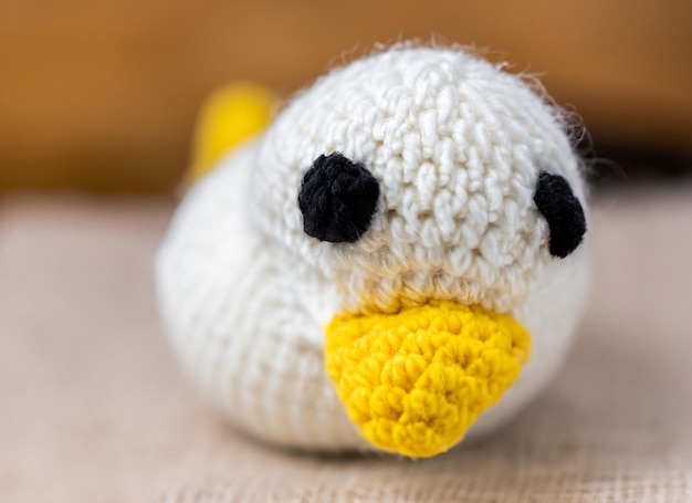 wool hand made duck in white and yellow