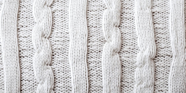 Wool sweater texture of white color with cable knitting stitch pattern Natural knitted wool white