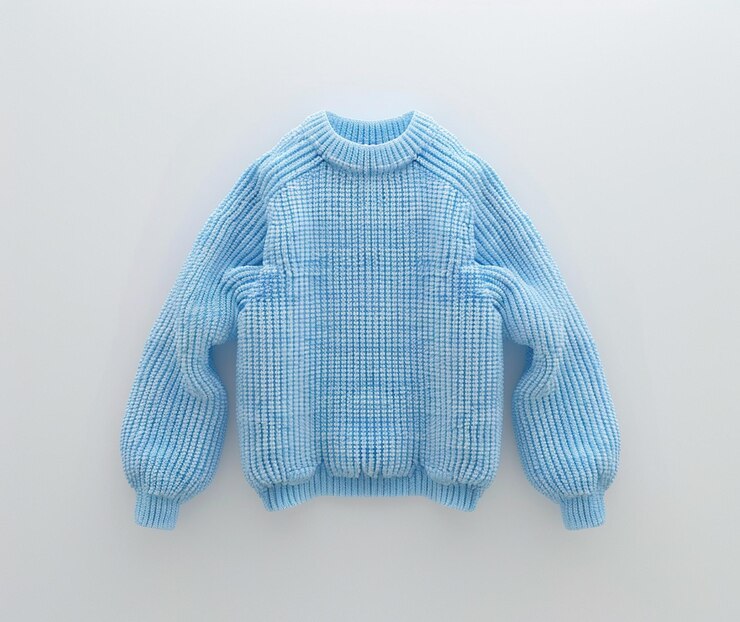 Photo a woolen blue sweater on white background