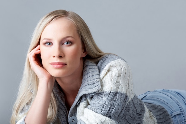 woolen face posing model wearing