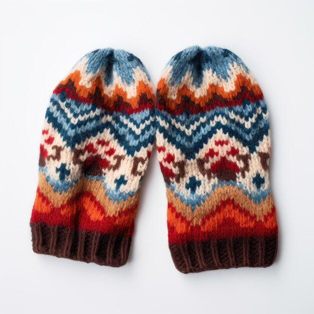 Woolen mittens on a white background