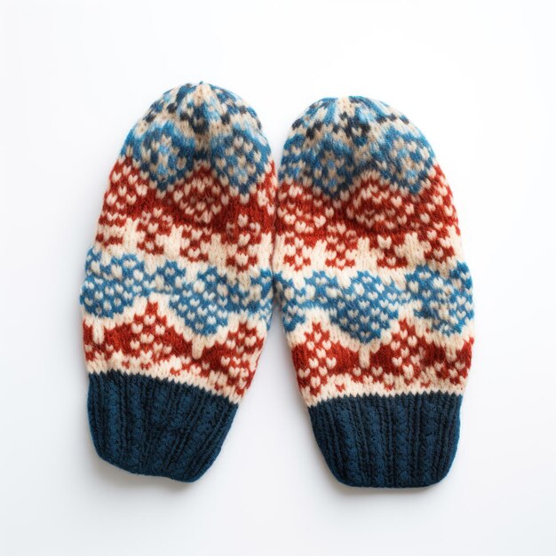 Woolen mittens on a white background