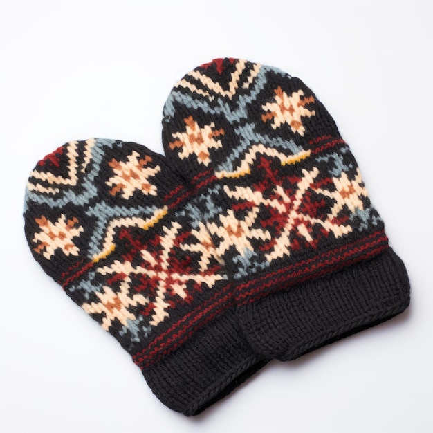 Woolen mittens on a white background