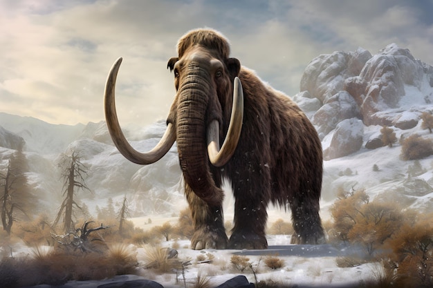 Premium AI Image | A woolly mammoth stands in a snowy landscape.