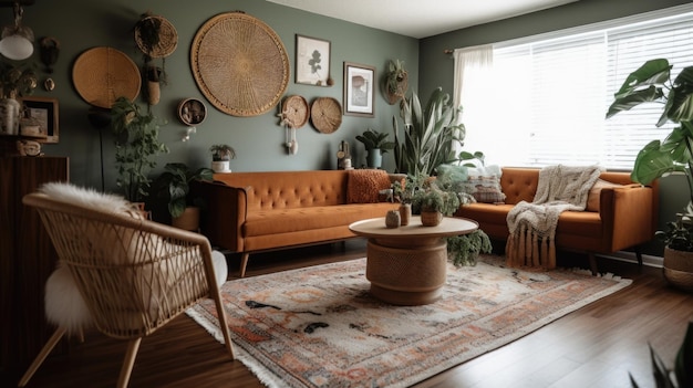 Woonkamer decor huis interieur Boheemse Midcentury moderne stijl