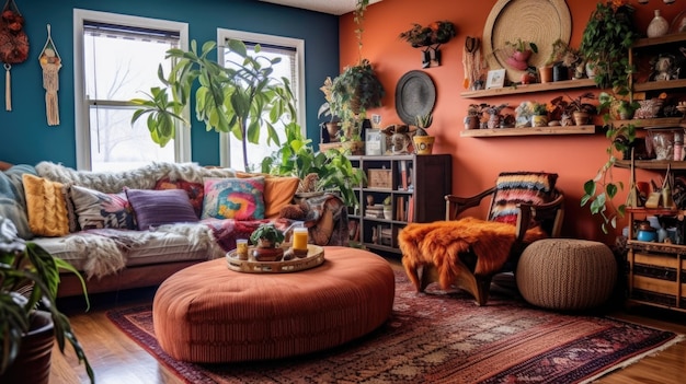 Woonkamer decor interieur Boheemse eclectische stijl