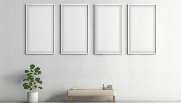 Woonkamer galerij muur mockup, frames aan de muur, minimalistisch frame mockup, Poster, 3d render.