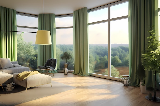 woonkamer groen concept elegant met groot raam Gegenereerde ai