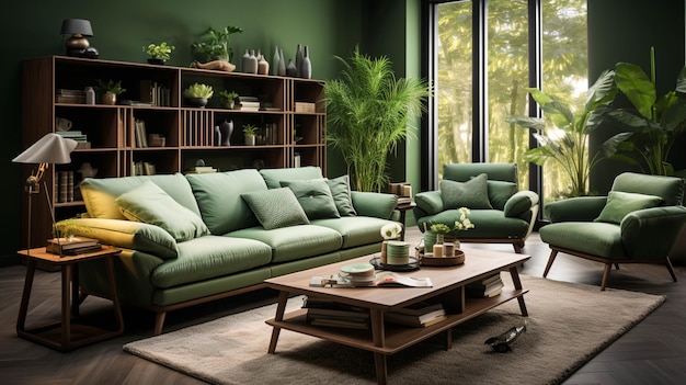 Woonkamer Interieur groen thema