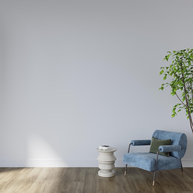 Woonkamer interieur met fauteuil op lege muur mockup