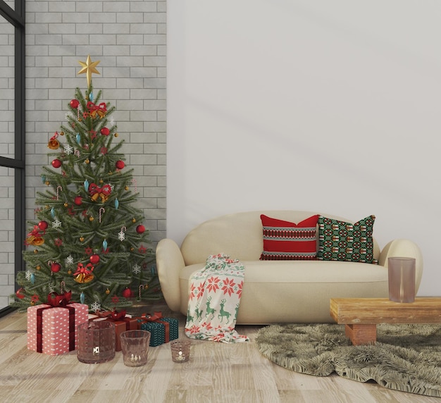 Woonkamer interieur mockup kerstversiering kamer