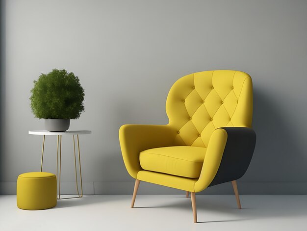 Woonkamer interieur mockup met gele fauteuil gegenereerd door ai