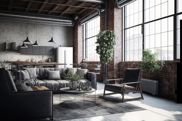 Woonkamer loft in industriële stijl