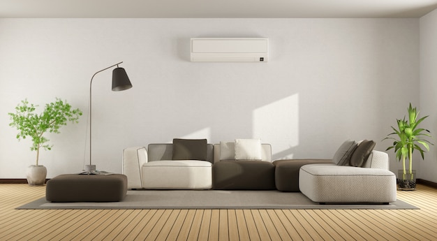 Woonkamer met bank en airconditioning