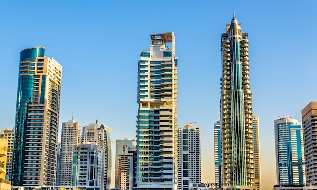 Woontorens in de wijk Dubai Marina, Verenigde Arabische Emiraten