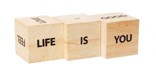 Foto woord geschreven in houten kubus