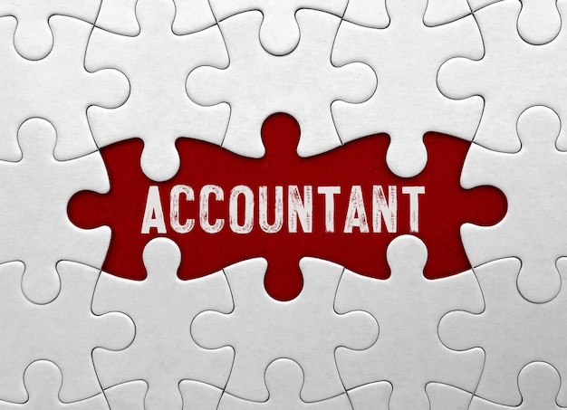 Word Accountant on red puzzle background