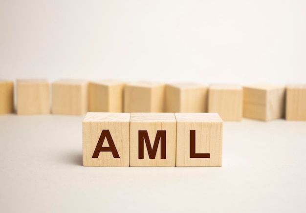 Word aml written in wooden blocks Business concept