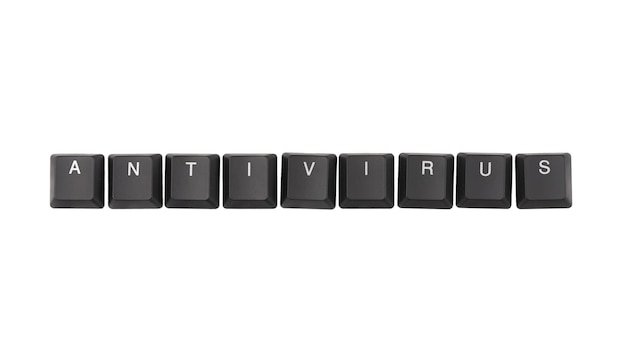 Photo word antivirus written on keyboard isolated on white