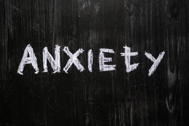 the word anxiety written on blackboard