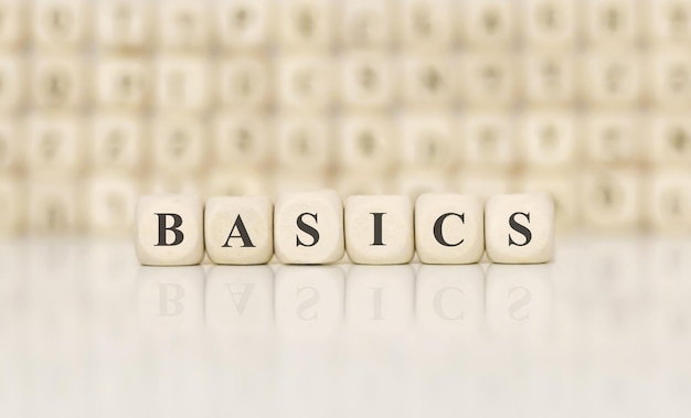 Word BASICS made with wood building blocks