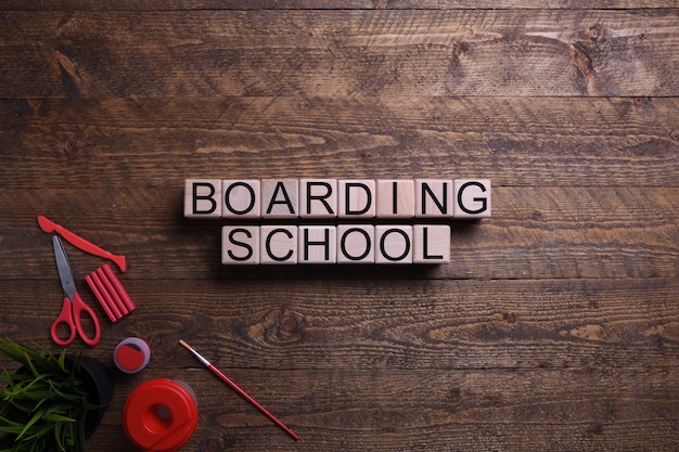 Word boarding school in wooden cubes