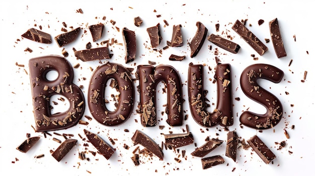 Foto la parola bonus creata in chocolate typography