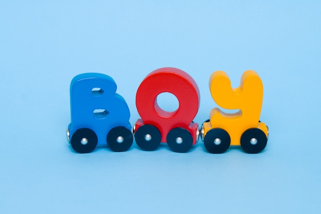 Word Boy made of letters train alphabet. 