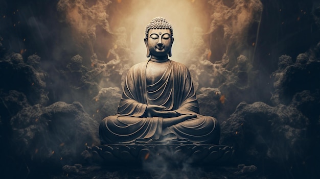 The word buddha is on the top of the image