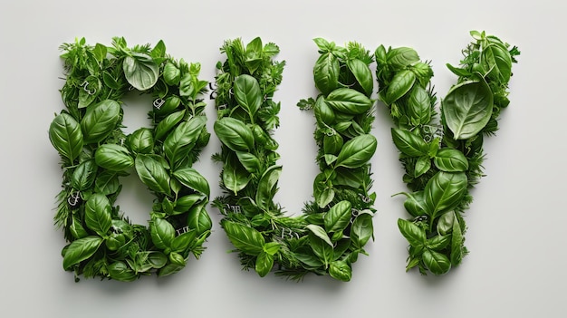 Photo the word buy created in basil typography