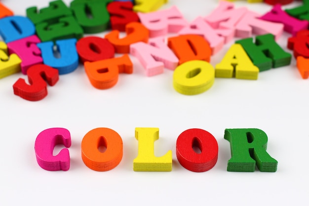 The word color with colored letters