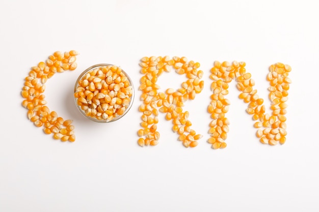 A word "Corn" made of with corn seeds