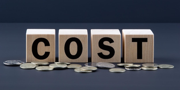 동전 비용 최적화 비즈니스 개념 근처의 나무 블록에 대한 단어 COST
