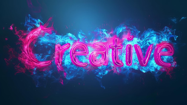 Foto la parola creative creata in neon calligraphy