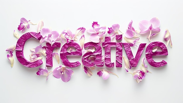 Photo the word creative created in orchid petal letters