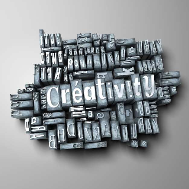 The word creativity in print letter cases