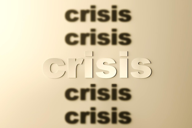 단어 CRISIS 금 금속 단어 CRISIS 3D 렌더링의 개념