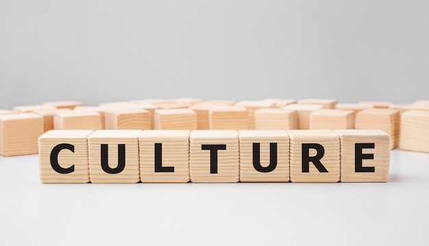 Word CULTURE made with wood building blocks