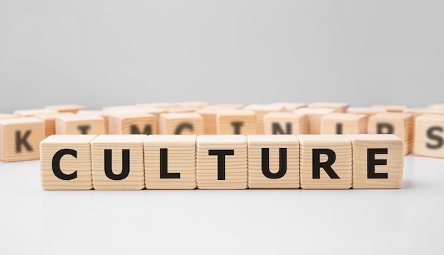 Word CULTURE made with wood building blocks