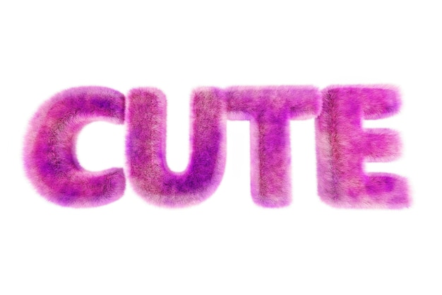 Photo the word cute very furry written in 3d on a white background