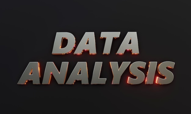 Photo word data analysis is written on dark background with cinematic and neon text effect 3d rendering