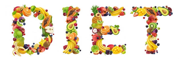 Word Diet made of different fruits and berries