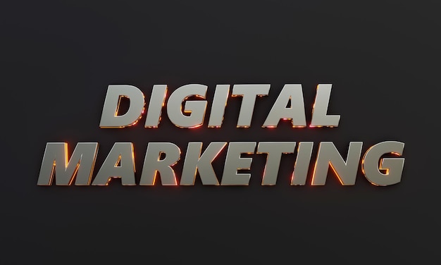 Word Digital Marketing is geschreven op een donkere achtergrond met een filmisch en neontekst-effect