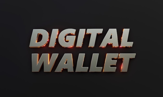 Word Digital Wallet is geschreven op een donkere achtergrond met filmische en neon tekst effect 3D Render