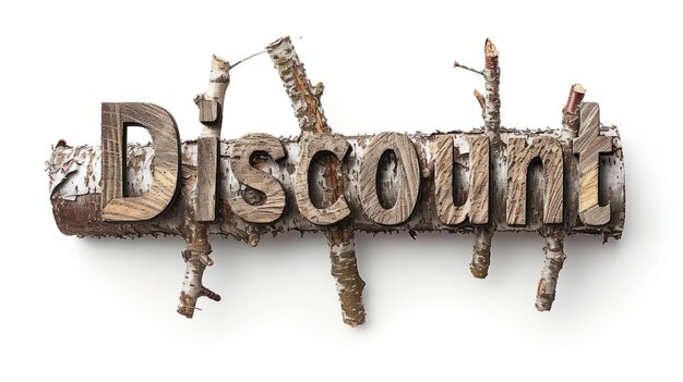 Photo the word discount created in birch twig letters