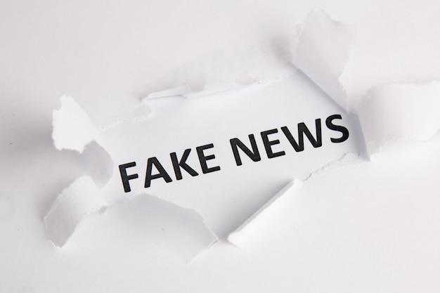 word fake news written under torn white paper