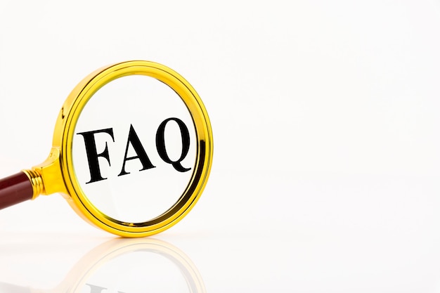 The word FAQ. A collection of frequently asked questions on any topic and answers to them. Instructions and rules on websites. Copy space