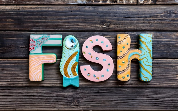 The word 'fish' shaped like a fish typography